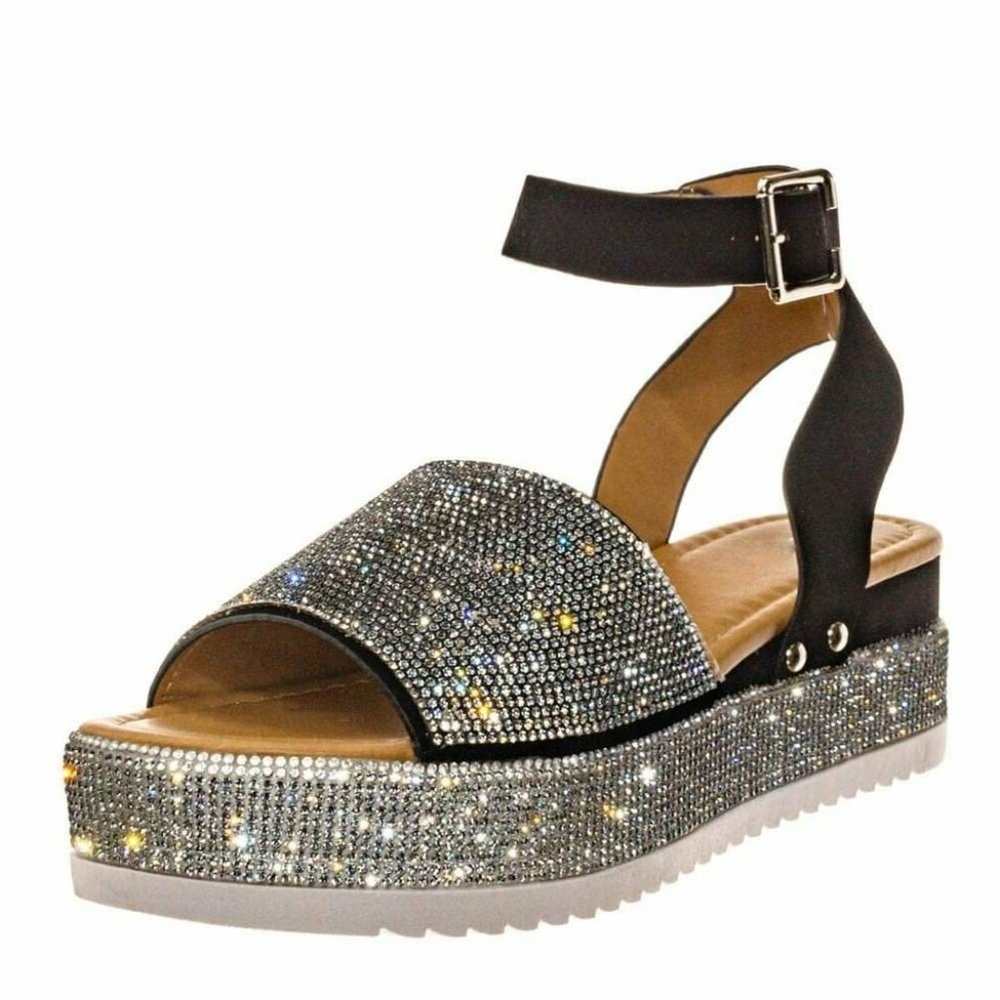 Rhinestone Glitter Platform Wedge, Ankle S…